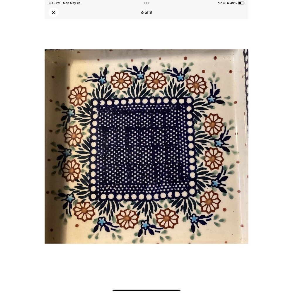 Polish Pottery Manufaktura #102-  8 3/8" Square Baker Baking Dish Blue Floral - Picture 6 of 8